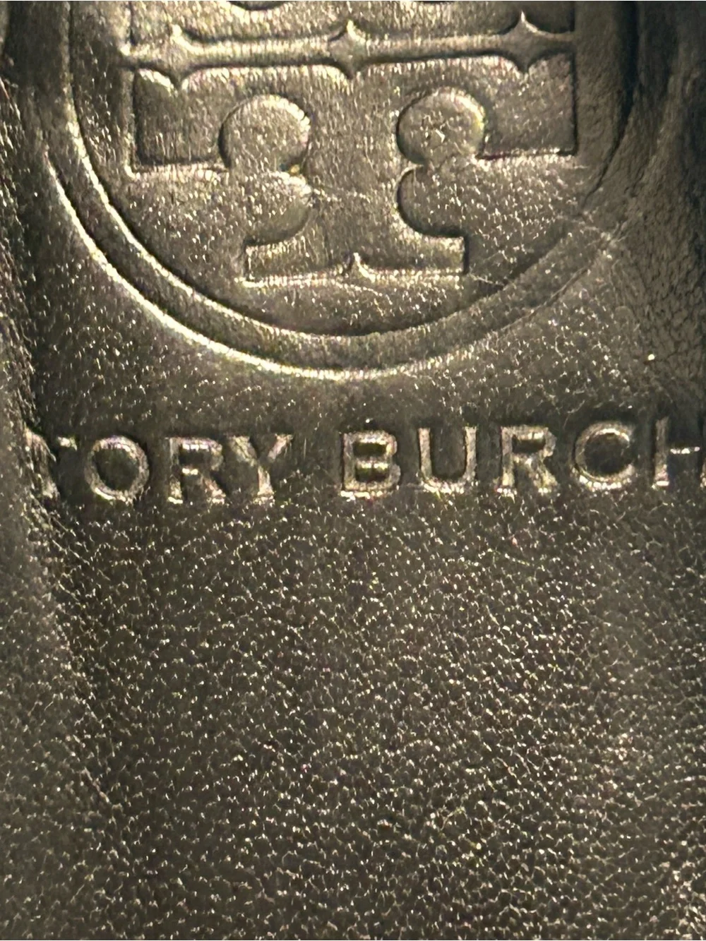 Tory Burch rounded toe, black suede, and leather pumps with gold accents 8.5M